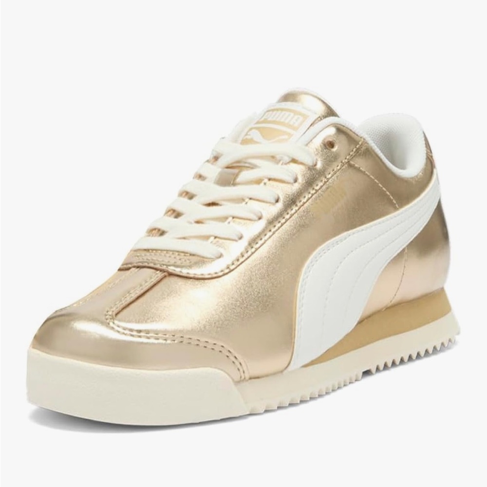 Puma Women's Metallic Gold and White Sneakers